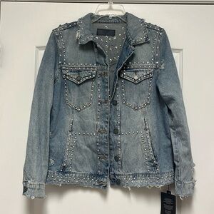 Blank NYC Pearl and Sequin Distressed Jean Jacket - New with Tags